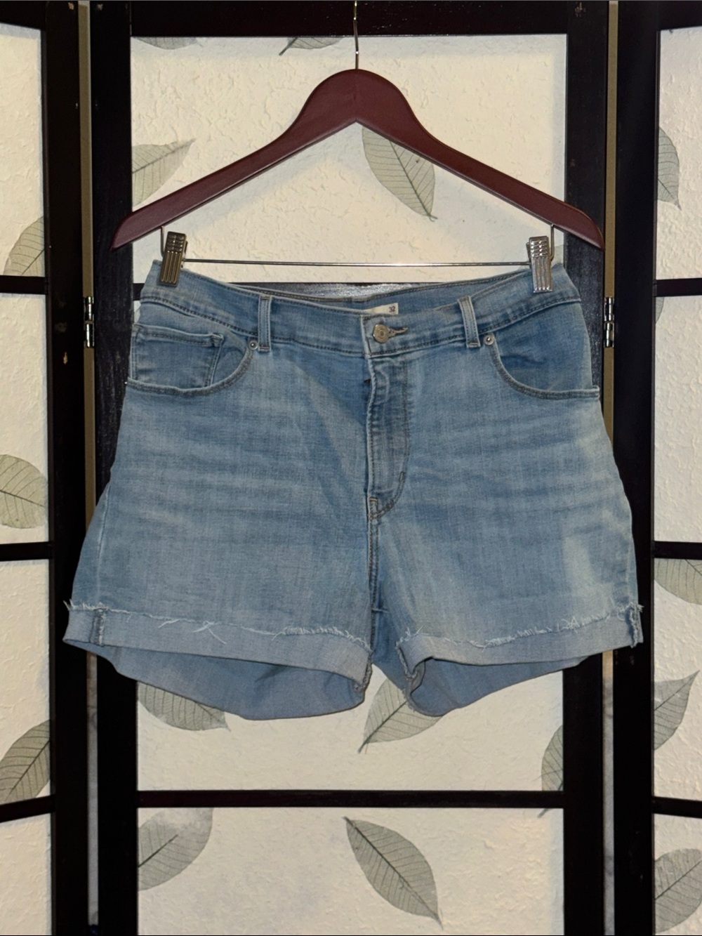 Levi's Light Blue Frayed Hem Denim Shorts